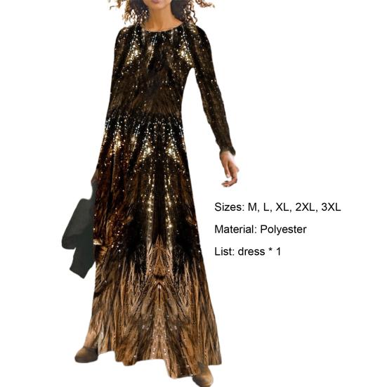 Леди Нижние юбки размера плюс длинное платье с принтом и блестками Весеннее тонкое платье макси с круглым вырезом для банкета