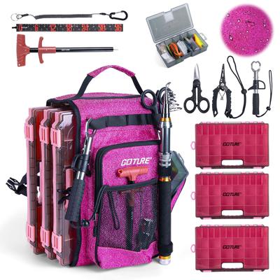 Рюкзак для рыбалки Goture с 3 переносными коробками для снастей, набором инструментов из 6 предметов и набором приманок. Одноплечевая рыболовная сумка, ткань Оксфорд 900D с держателем для удилища