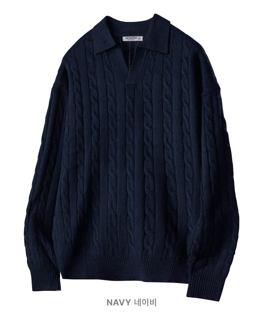 UNTAPPED STUDIO [Set] Oversized Cable Collar Knit Or Oversized Round Knit (Type A)