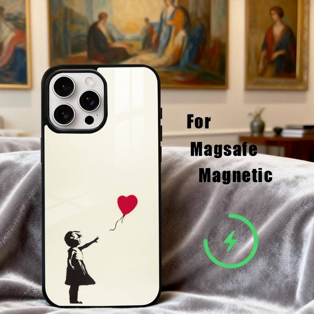 S-Стрит-арт B-Бэнкси G-Граффити Чехол для телефона для iPhone17,16,15,14,13,12,11 Plus,Pro Max Магнитный Для Magsafe Беспроводной зарядки