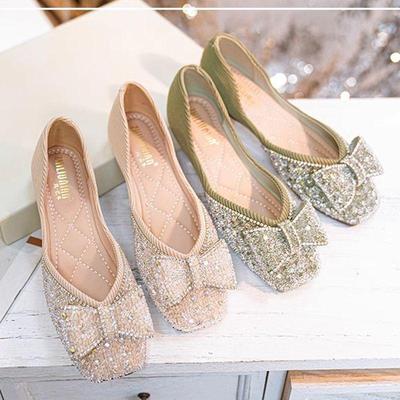 Женские летние туфли Мэри Джейн с квадратным носком и бантом 2025: Мягкая подошва, отделка стразами, балетки для подружек невесты