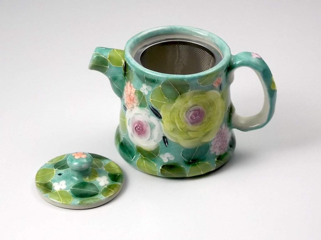 Kobo Yuzuriha Ryokusai Rose Pot Teapot 400cc Seto Ware Birthday Present Day Mother's