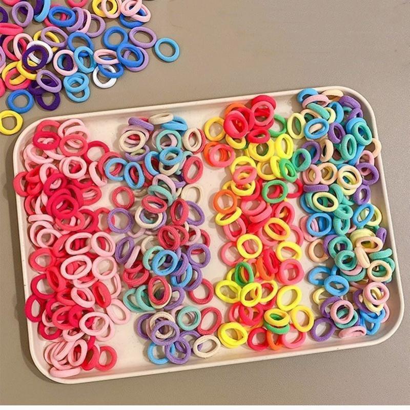 100Pcs/bag Colorful Basic Nylon Ealstic Hair Ties for Girls Ponytail Hold Scrunchie Rubber Band Kid Fashion Hair Accessories