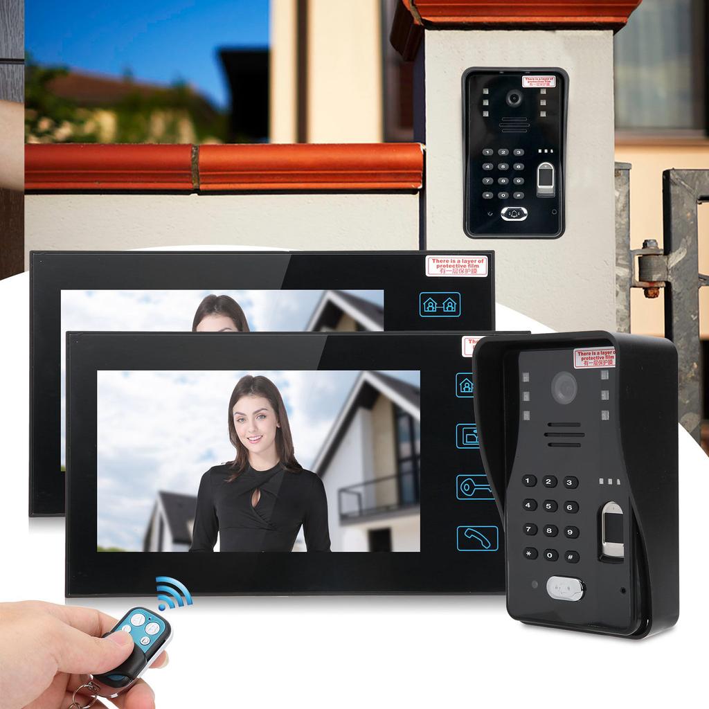 7-дюймовый видеодомофон с 2 мониторами, отпечатками пальцев, паролем, идентификационной картой, удаленной разблокировкой, комплектом контроля доступа