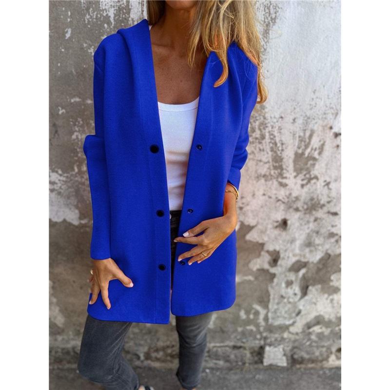 Однотонная повседневная однобортная куртка с капюшоном