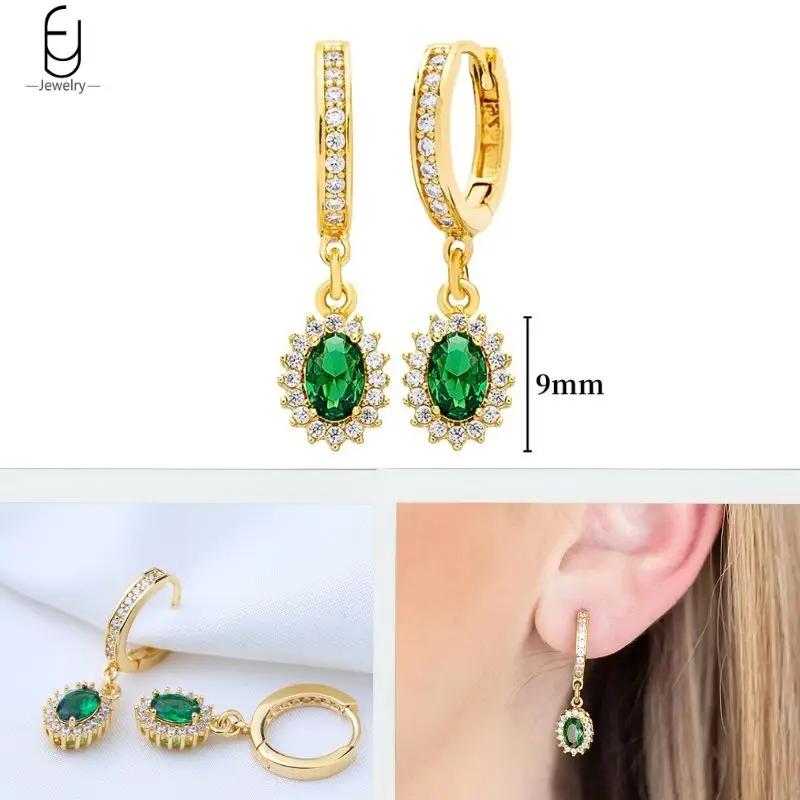 Серьги из стерлингового серебра 925 пробы с зеленым цирконом, золотые серьги-кольца в форме сердца для женщин, изящные пусеты, роскошные ювелирные изделия, подарки