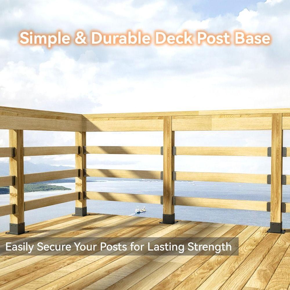 Structural Support Rust Proof Metal Brackets Durability Black Deck Railing Installation Heavy Duty Wooden Post Base Deck Railing