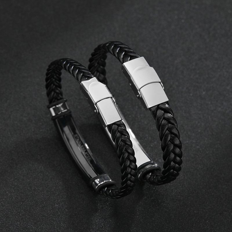 Bracelet Twist Braid Leather Rope Bracelets Stainless Steel Hiphop Rock Fashion Jewelry Accessories