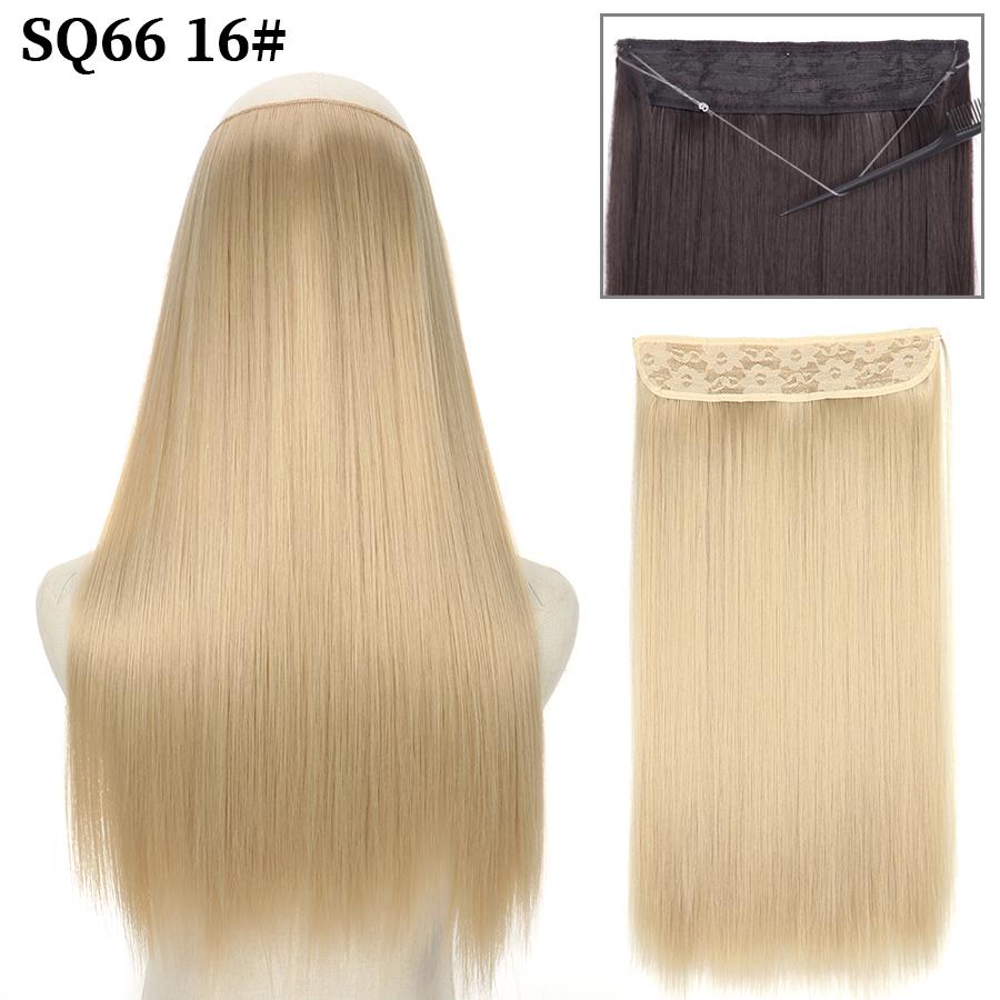 MISS WIG Synthetic Invisible Fish Wire No Clip Wavy Hair Extensions Long Hairpiece Natural Black Brown Blonde for Women Fake Hair Piece
