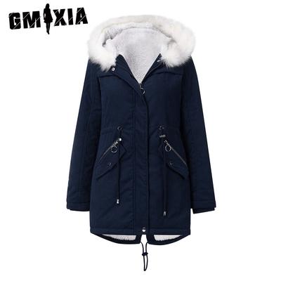 Женское однотонное длинное термофлисовое пальто с капюшоном и меховым воротником для хлопкового утеплителя с длинным рукавом, осенне-зимние куртки и пальто