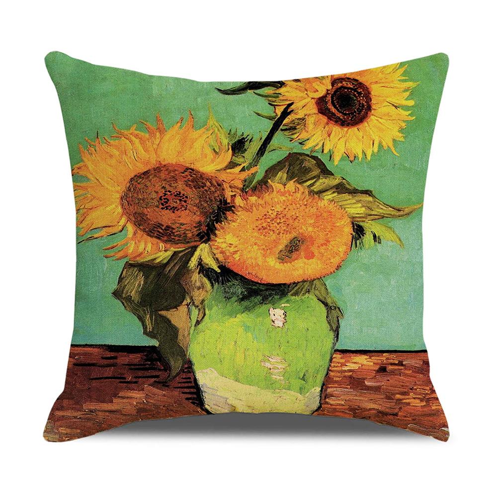 Linen Pillowcase Nordic Retro Van Gogh Oil Painting Watercolor Print Pillowcase New Home