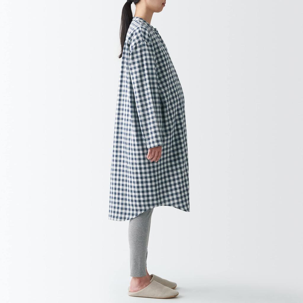 MUJI Пижама двойная марлевая пижама без боковых швов тёмно-синяя клетка S комплект, швы, женская FGD01A2A,