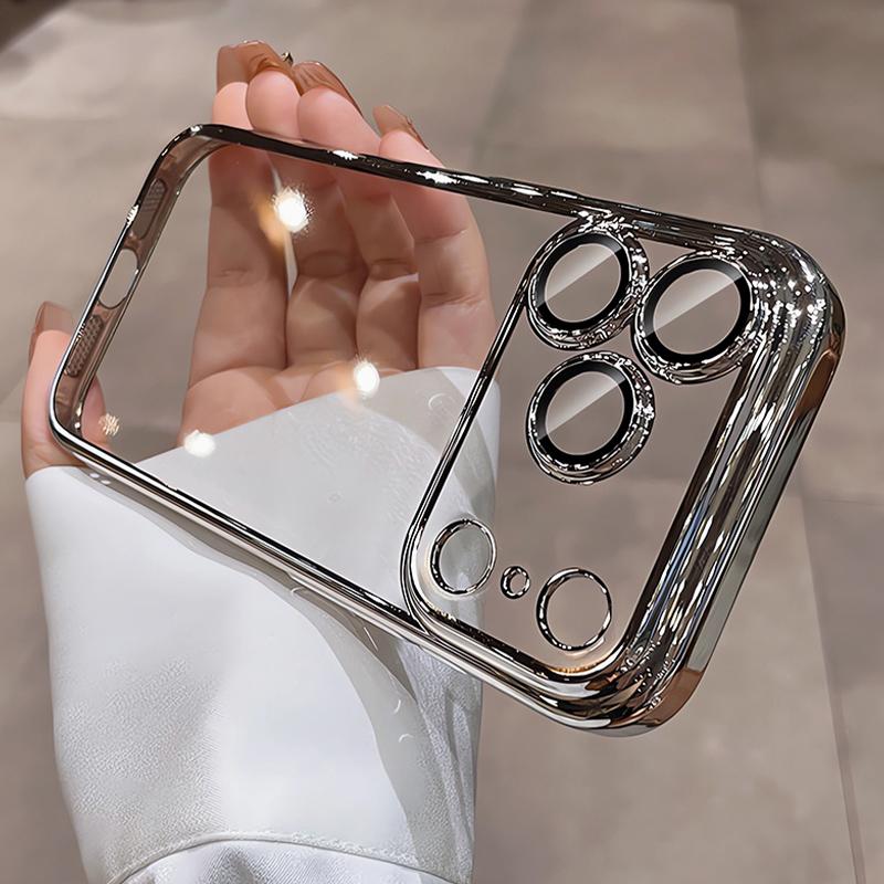 Роскошный Силиконовый Мягкий Чехол с Блестками и Покрытием для iPhone Air 17 16 15 14 13 Pro Max Plus 16E Прозрачная Защита Камеры Оболочка из ТПУ