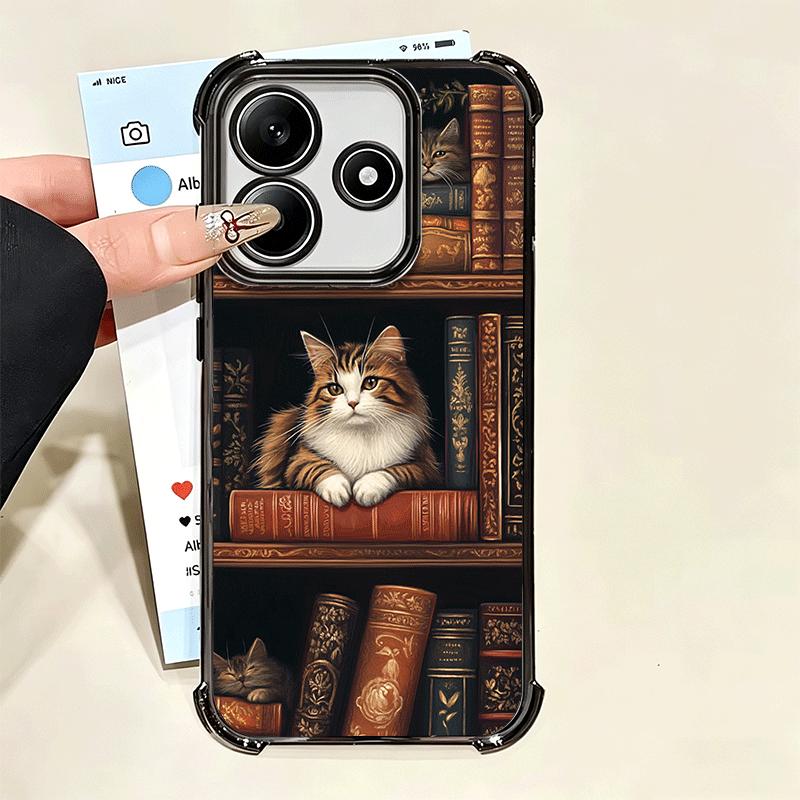 Милый кот Книжная полка Интересный Мягкий чехол для телефона Для Xiaomi Poco X7 X8 Pro Max X6 X5 X3 F8 Ultra F7 M8 M7 M5S Redmi 15C 15A 15 14C