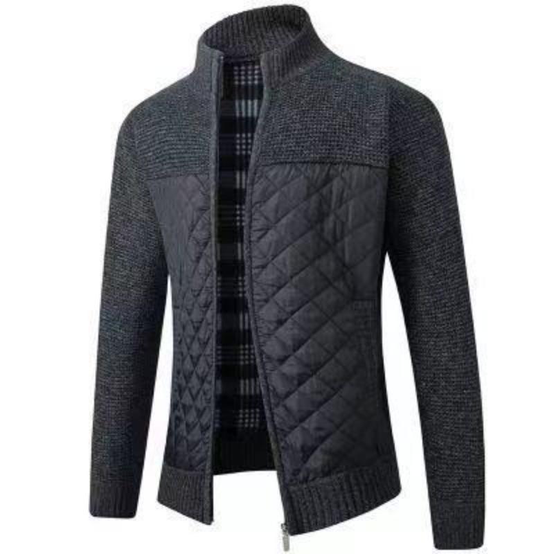 Plus Cotton Thickened Men's Sweater Jacket Large Size Foreign Trade Long-sleeved Zipper Knit Coat Stand Collar Cardigan