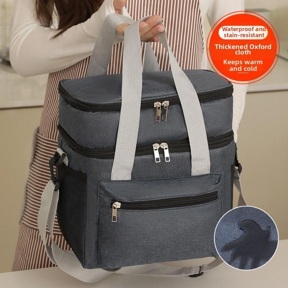 Large Capacity Picnic Bag Double Layer Thermal Lunch Pouch Insulated Lunch Bag Travel Picnic