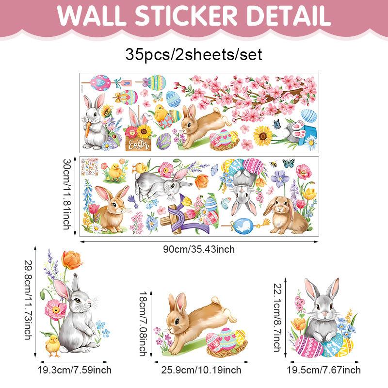 Easter Eggs Window Cling Stickers Spring Cartoon Bunny Plants Glass Decals PVC Static Reusable Party Holiday Home Room Decor Festival Wall Display