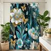 Blue Teal Gold Floral Shower Curtain, Abstract Boho Aesthetic Butterfly Shower Curtains for Bathroom Turquoise Retro Rustic Vint