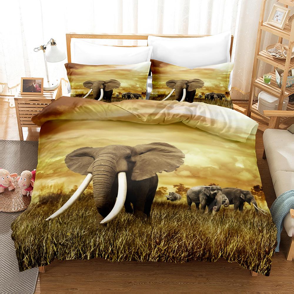 Animal Elephant Series Digital Printing 3D Three-Piece Home Textile Kit Customized