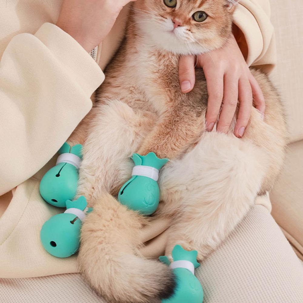 4pcs/set Washing Claw Paw Cover Cat Paws Gloves Silicone Anti-scratch Cat Foot Shoes New Cat Shoes