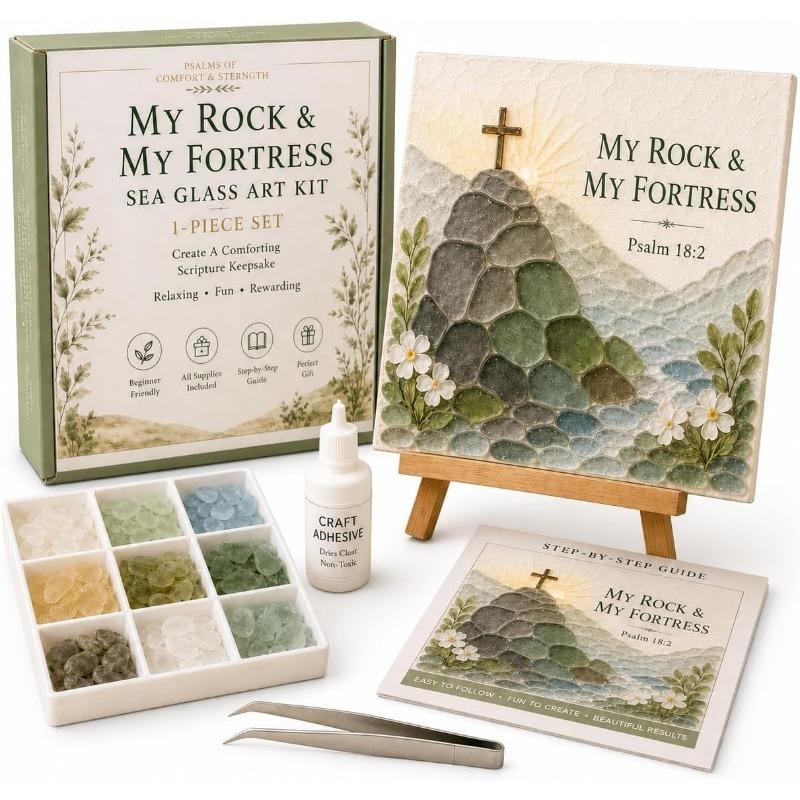 Psalms of Comfort Strength Sea Glass Art Kit, Christian DIY Craft Kit with Inspirational Bible Verse Design, Faith Home Decor Wall Art