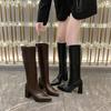 2025 Autumn and Winter New Boots Women's Knee High Pointed Thick Heel High Heel Small Knight Boots