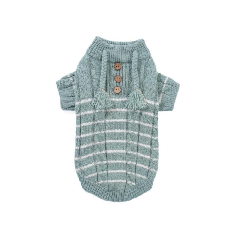Tassel Decor Pet Knit Sweater Warm Two‑Legged Clothes Soft Striped Knitwear For Small Medium Dogs Cats Teddy Bichon Autumn Winter Daily Outfit