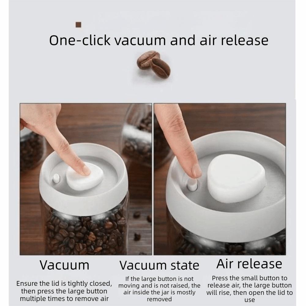 Press Type Coffee Bean Storage Jar Manual Glass Coffee Jar Vacuum Sealed Jar  Home Use