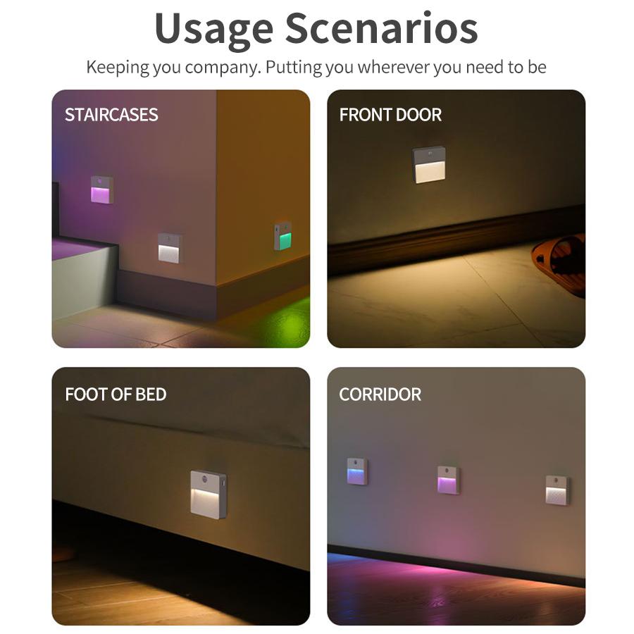 Светодиодный ночник с датчиком движения RGB Перезаряжаемый Беспроводной Светильник для шкафа для спальни, лестницы, прохода, кладовки, Индукционное освещение