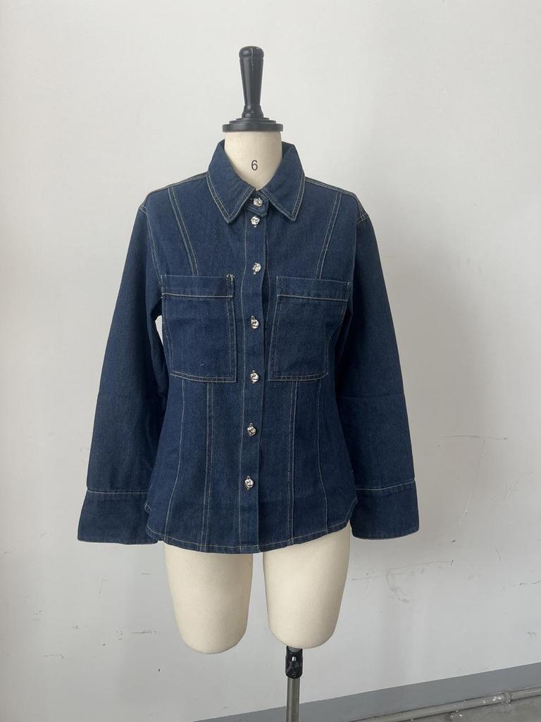 Spring 2025 Euro-American Style Women's Denim Shirt and Pants Set with Lapel Design