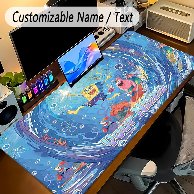 Large Mouse PadSpongeBob Custom Name Text Personalized Desk Mat Non Slip Gaming Pad