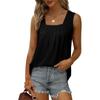 Women's Tops Fashion Clothing Summer T-shirt Vest Pleated Square Neck Sleeveless Solid Color Pullover Casual Shirts Female