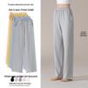 Женские пижамные брюки из серого хлопка с высокой посадкой - Большой размер, Легкие, Прямого кроя, Универсальные для дома или улицы