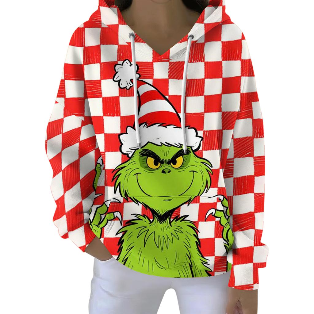 Ladies' Loose And Comfortable Drawstring V-neck Long Sleeved Christmas Printed Sweatshirt