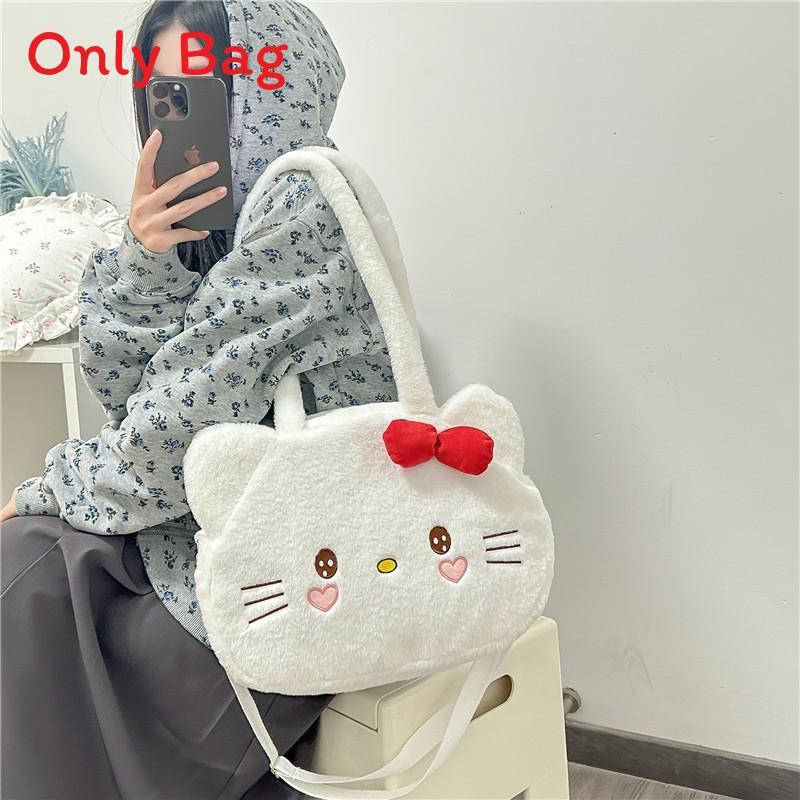 Hello Kitty Large Capacity Tote Bag With Plush Material For Daily Casual Use