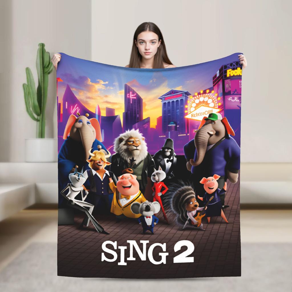 Теплое Мягкое Одеяло Кемпинг Персонажи Фильма Sing 2 Бастер Эш Постельное Белье Пледы Фланелевое Покрывало Для Дивана Кресла Диван-Кровать Обложка