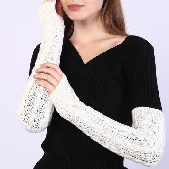 1 Pair Women Arm Warmer Thumbhole Elbow Length Stretchy Knitted Arm Sleeves Keep Warm Solid Color Fingerless Arm Gloves