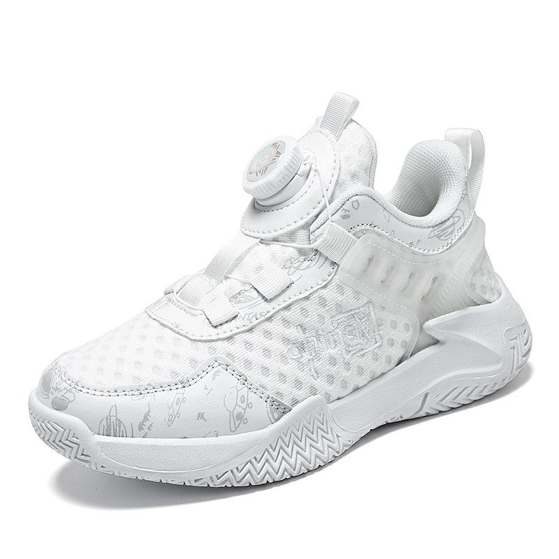 Спортивная обувь для мальчиков 2025 года, детская обувь с вращающимися кнопками и сеткой, кроссовки для детей среднего и старшего возраста, баскетбольные кроссовки с двойной сеткой