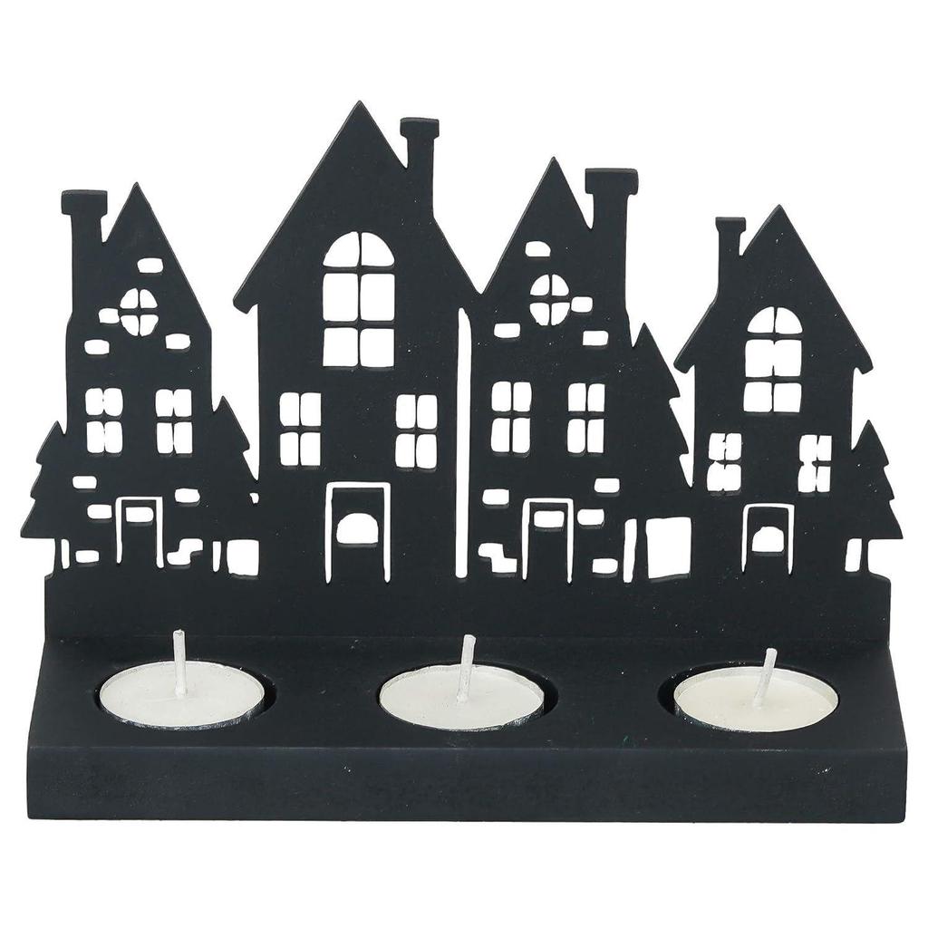 Merry Christmas Tower Decorative Tea Light Candle Holders (Wooden Black) | Decoration Items for Home, Living Room, Office