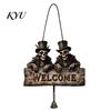 Spooky Home Entrance Decor Halloween Wooden Welcome Hanging Sign, Vintage Farmhouse Door Hanger with Skeleton Pumpkin Style Festive Ghost, Decorative