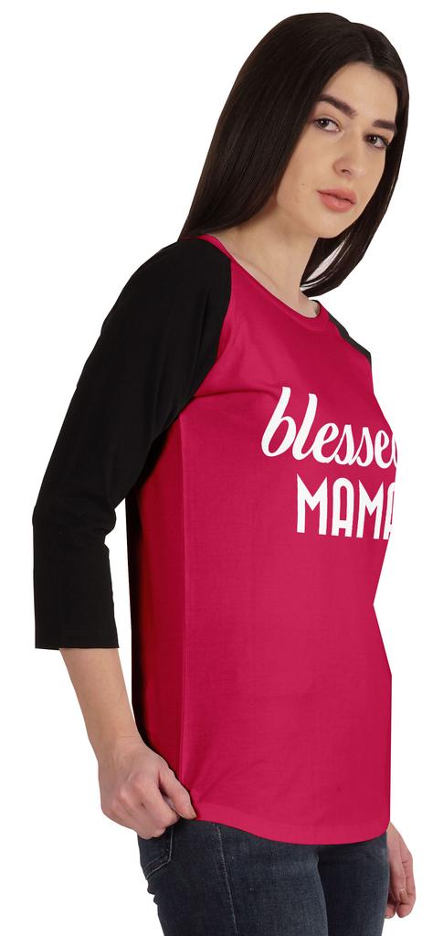 Inkmeso Футболка Blessed Mama, топы для мам, реглан, рукав четверть, графическая рубашка