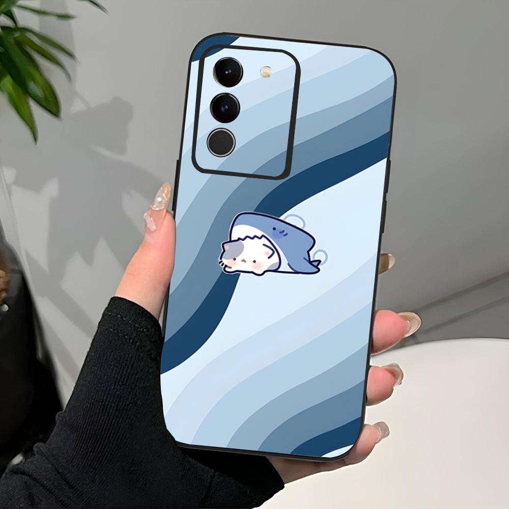 Cartoon Cute Shark Phone Case Black Soft For Samsung S25 S24 Ultra 23 Fe 22 Plus Galaxy A54 A55 A16 A13 A24 A15 A25