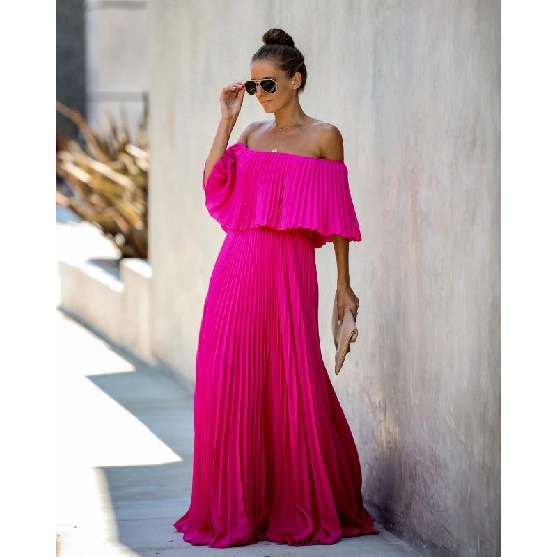 Весна/лето Женское сексуальное платье из прессованного шифона с одним вырезом и открытыми плечами