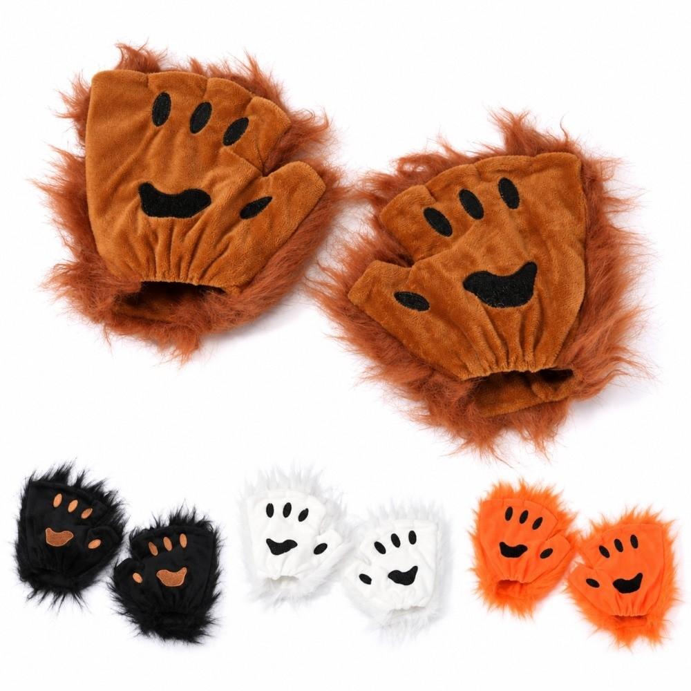 Plush Fingerless Mittens Cute Bear Paw Cosplay Gloves Kawaii Plush Cat Claws For Cosplay Party