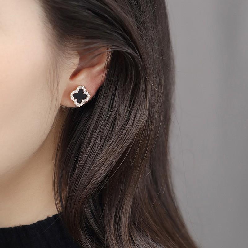 Fine Inlaid Clover Earrings Light Luxury Style Ear Jewelry Women Men Pierced Non-Pierced