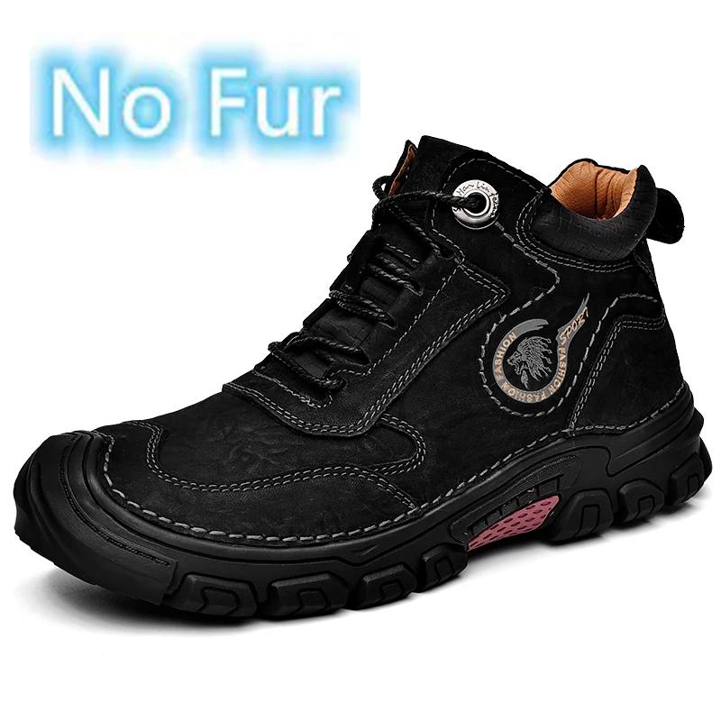 Модные походные мужские ботинки, новые кожаные походные ботинки для мужчин, нескользящие повседневные ботинки в стиле ретро, зимние теплые удобные кожаные мужские ботинки