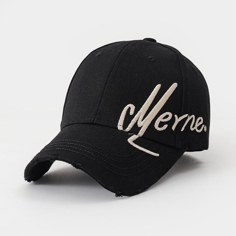 Letter embroidery black baseball cap women's summer versatile wide brim cap big head circumference small face sun protection hat