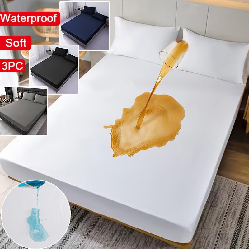 Комплект водонепроницаемых простыней из 3 предметов, однотонный, влагостойкий, пылезащитный, нескользящий протектор для матраса, мягкий и удобный постельный комплект, простыня с глубоким карманом