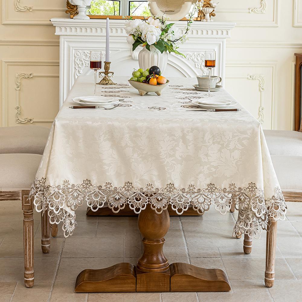 Battilo White Lace Tablecloth Square Rectangular Table Cover for Dining Table Antique Flower Table Cloth for Kitchen Wedding