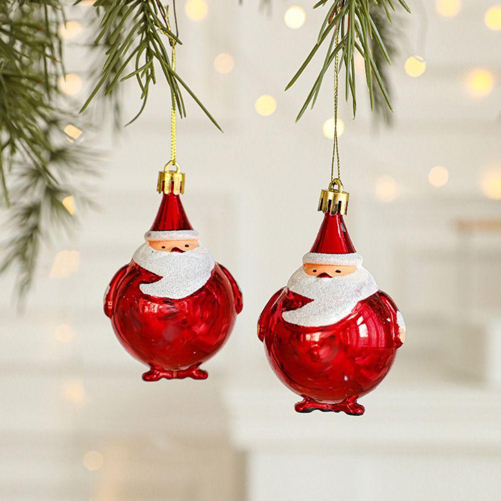 2PCS Santa Clause Xmas Ornament Ball Plastic Xmas Baubles Christmas Tree Ornament Scene Making